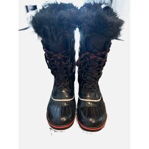 Sorel Tofino Cate NL2191-010 Black & Red Winter Boots Quilted Waterproof 8.5